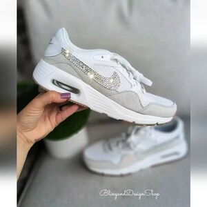 Bling Nike Air Max SC White Sneakers Custom with Crystals Rhinestones Women's